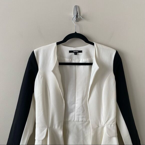 Naven-black & White Colour Block Bardot Peplum Blazer (Size:0) - Picture 7 of 10